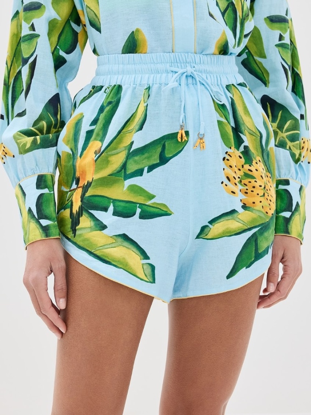 FARM Rio Summer Foliage Scarf Linen Blend Blue Banana Shorts Small Tropical NWT